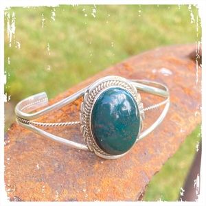 Sterling Silver and Bloodstone Navajo Style Cuff Bracelet Vintage